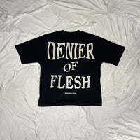 Back View - Denier of Flesh T-shirt, Black with Bold Text
